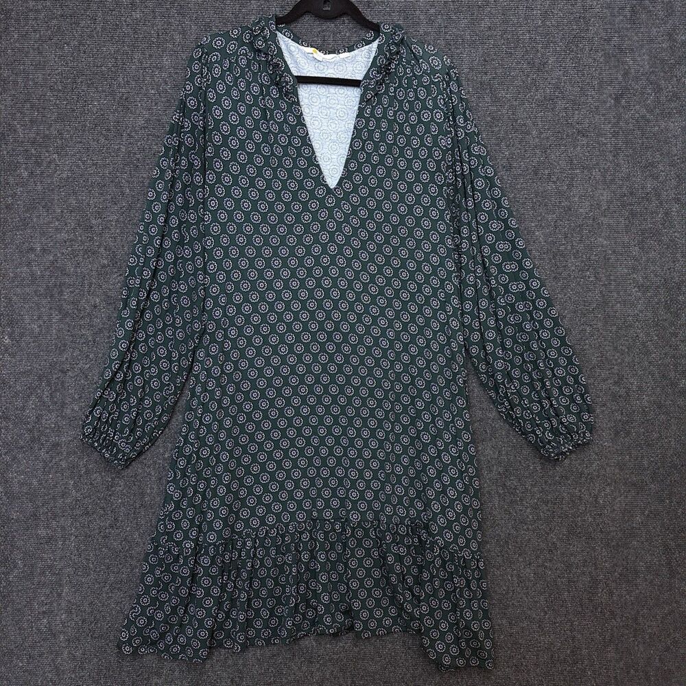 Boden Green Geo Jersey Dress 20/22 V-Neck Stretch Pockets Boho Fall Style - Picture 2 of 10